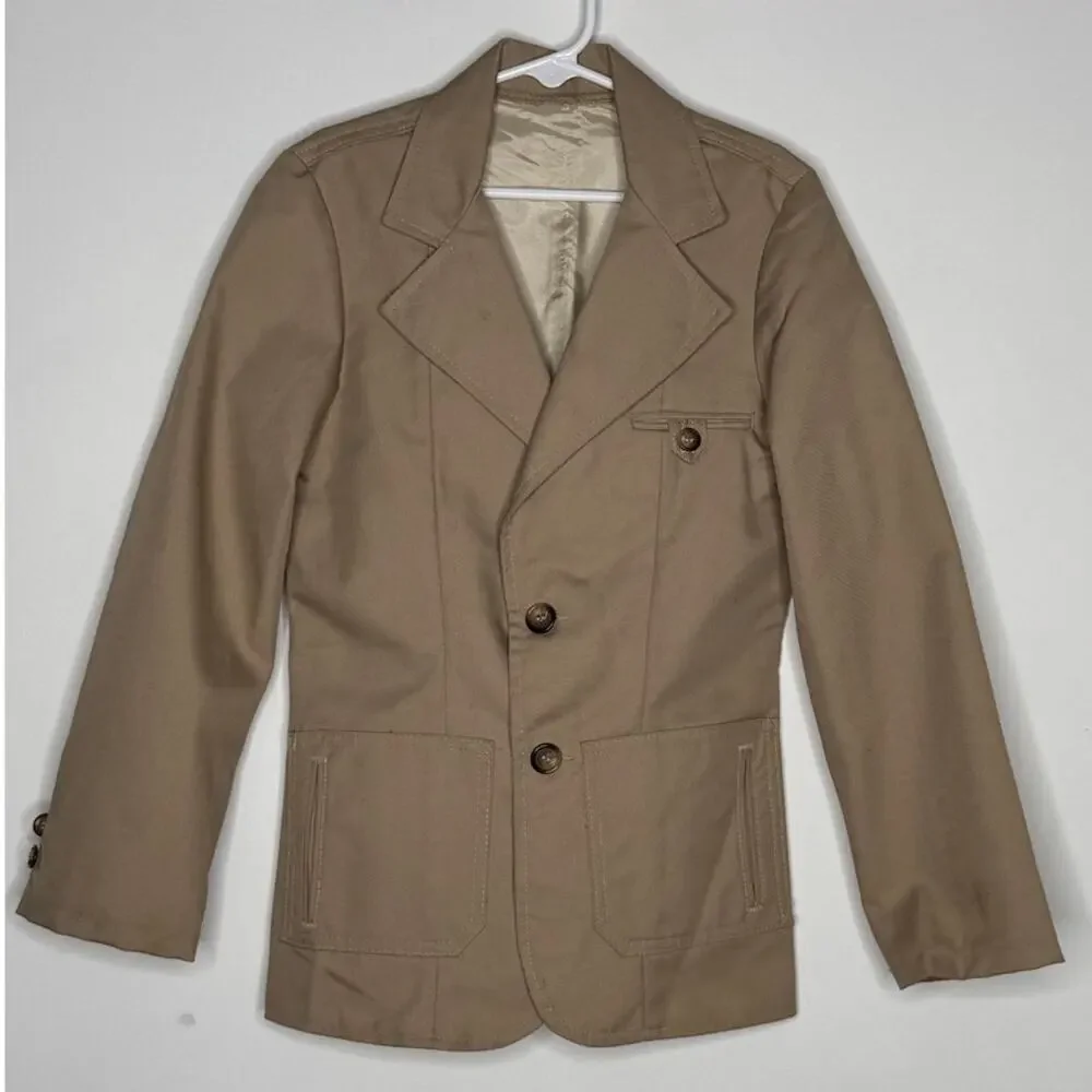 1980s Billy The Kid Boys Khaki Suit Set Jacket Vest Size 8 USA